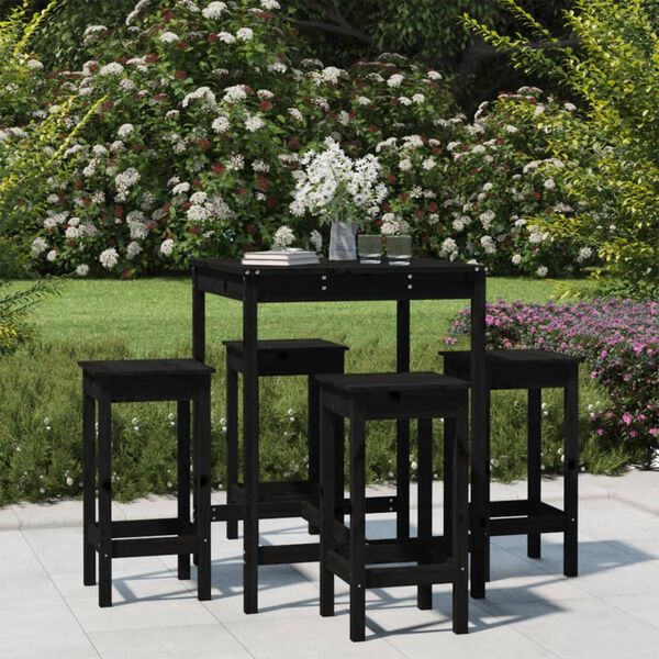 vidaXL Garden Bar Set Black Solid Pine Wood 5 Piece Minimalistic