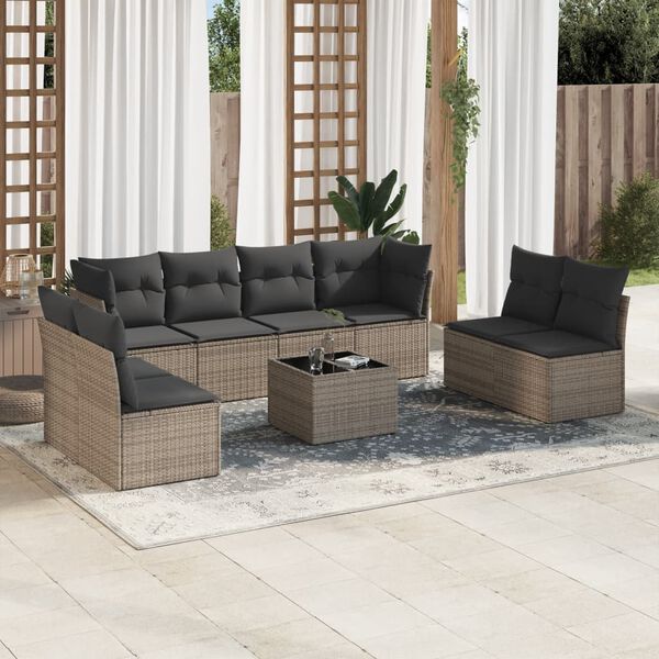 vidaXL Garden Sofa Set Grey PE Rattan, Polyester, Foam, Cotton Fiber Large