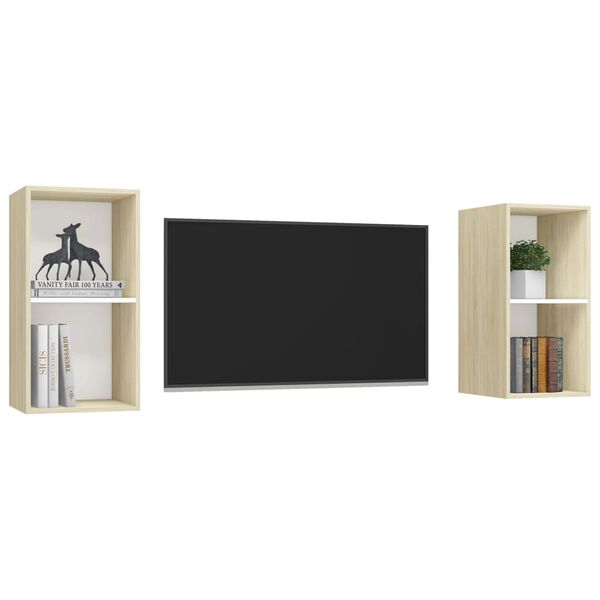 vidaXL TV Cabinet Set of 2 White and Sonoma Oak Engineered wood