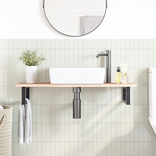 vidaXL Basin Shelf Wall Mounted Steel and Solid Wood Oak