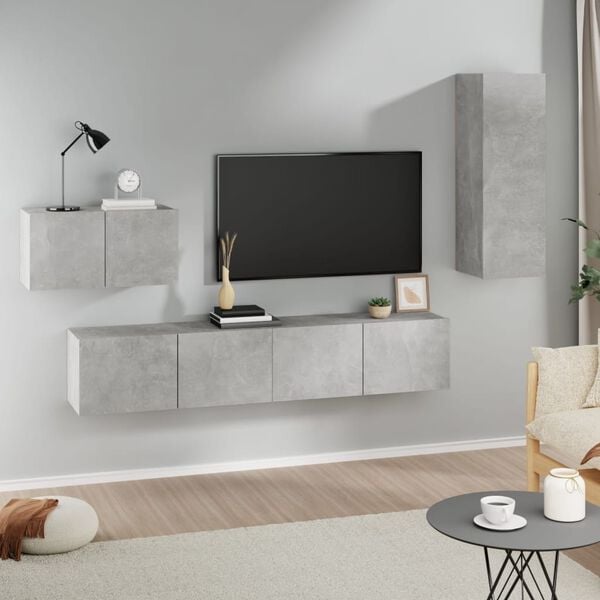 vidaXL TV Cabinet Set Set of 4 Concrete Grey Engineered Wood Medium