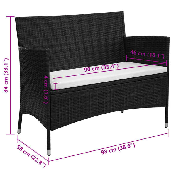 vidaXL Garden Bench Black, Cream White PE Rattan, Steel, 100% Polyester