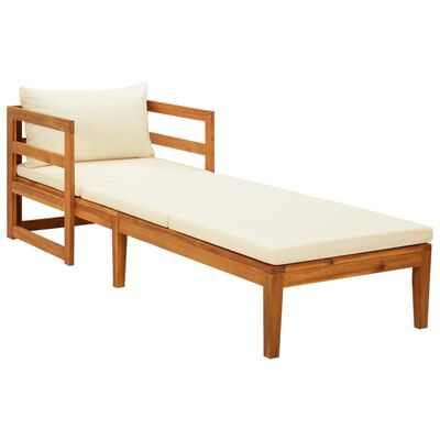 vidaXL Sun Lounger with Cream White Cushions Solid Acacia Wood