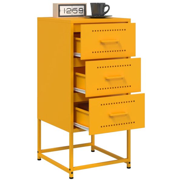 vidaXL Bedside Cabinet Mustard Yellow Steel Medium Bedside Cabinet