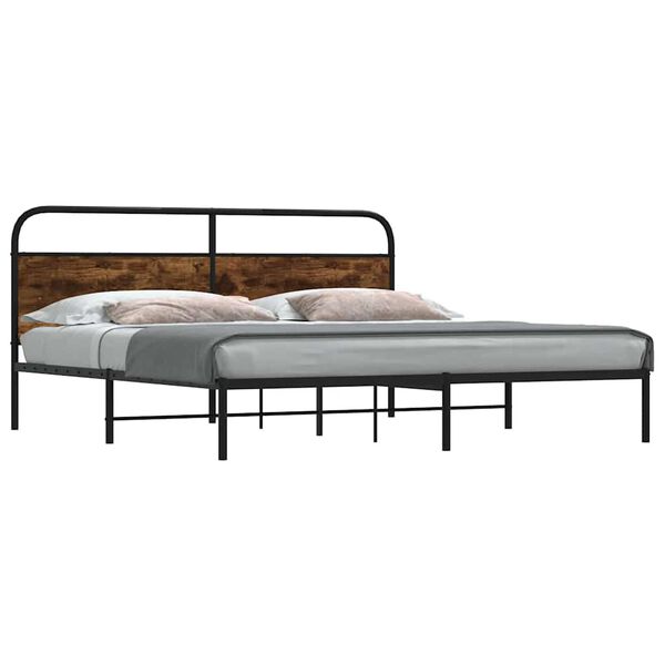 vidaXL Bed Frame Smoked Oak Steel, Engineered Wood Standard Double