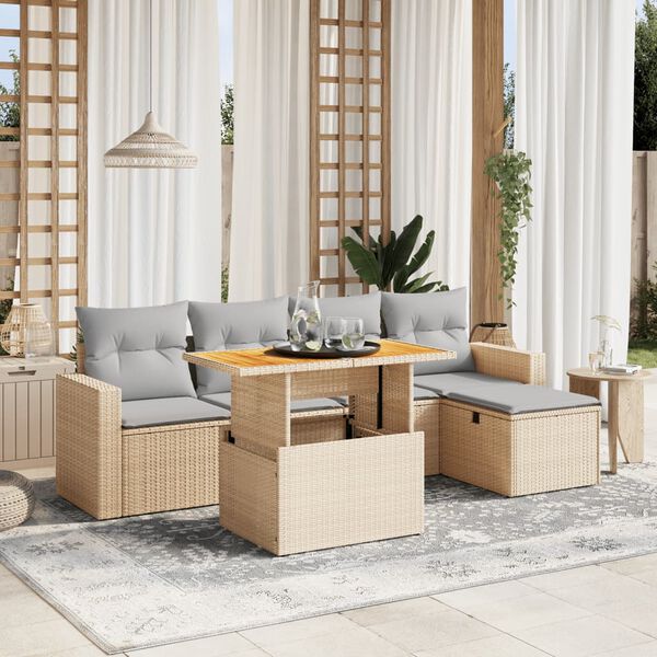vidaXL Garden Sofa Set Beige PE rattan 6 Piece Adjustable Feet