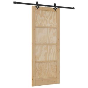 vidaXL Sliding Door Natural and Black 32.68 x 79.53 in Solid Pine Wood