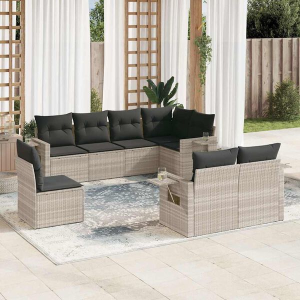 vidaXL Garden Sofa Set Light grey PE Rattan, Powder-coated steel Large