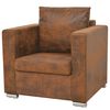 vidaXL Sofa Set Brown Artificial Suede Leather, Wood Medium