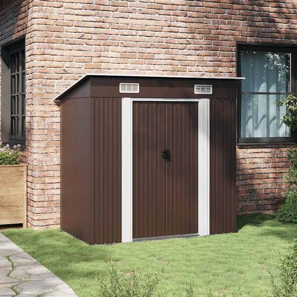 vidaXL Garden Shed Brown Galvanized Steel 76.4x47.6x71.3 in