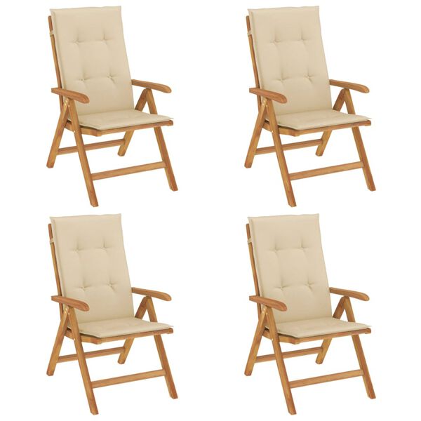 vidaXL Reclining Garden Chair Set of 4 Brown Solid teak wood Standard
