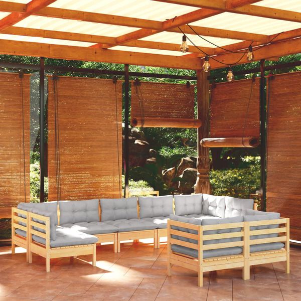 vidaXL Garden Lounge Set Gray Solid pine wood, fabric (100% polyester)