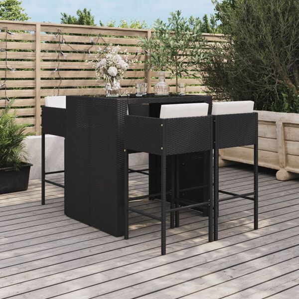 vidaXL Garden Bar Set Black Poly Rattan, Powder-Coated Steel, Tempered Glass