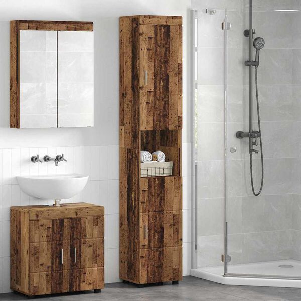 vidaXL Bathroom Cabinet Set TULUM Old Wood 14.57 x 12.40 x 79.92 in