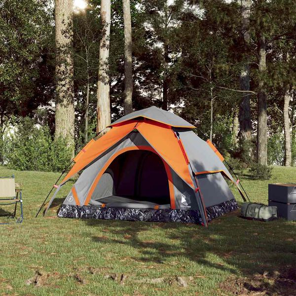 vidaXL Camping Tent Dome 4-Person Gray and Orange Quick Release