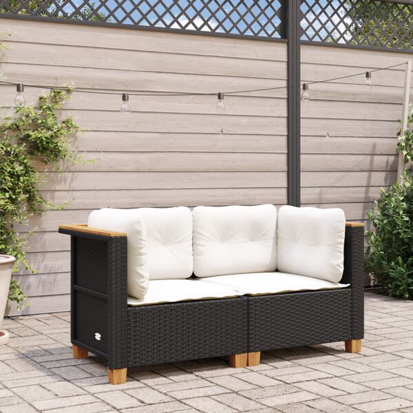 vidaXL Garden Sofa Set of 2 Black PE Rattan Regular Modular