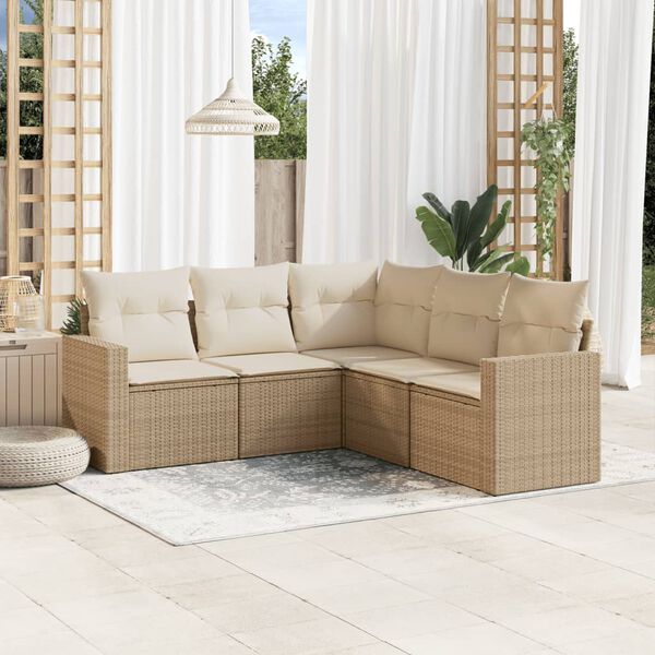 vidaXL Garden Sofa Set Beige Poly Rattan, Powder-Coated Steel 5 Piece Set