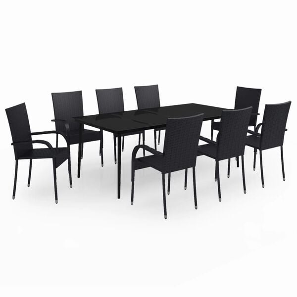 vidaXL Garden Dining Set Black PE rattan Large Durable