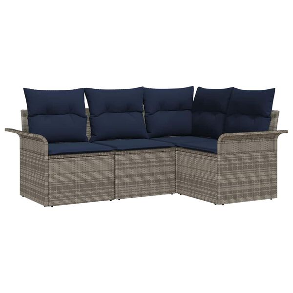 vidaXL Garden Sofa Set with Cushion 4 pcs Grey Poly Rattan
