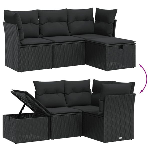 vidaXL Garden Sofa Set Black Poly Rattan, Powder-Coated Steel Large