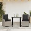 vidaXL 3 Piece Patio Dining Set with Cushions Light Grey Poly Rattan