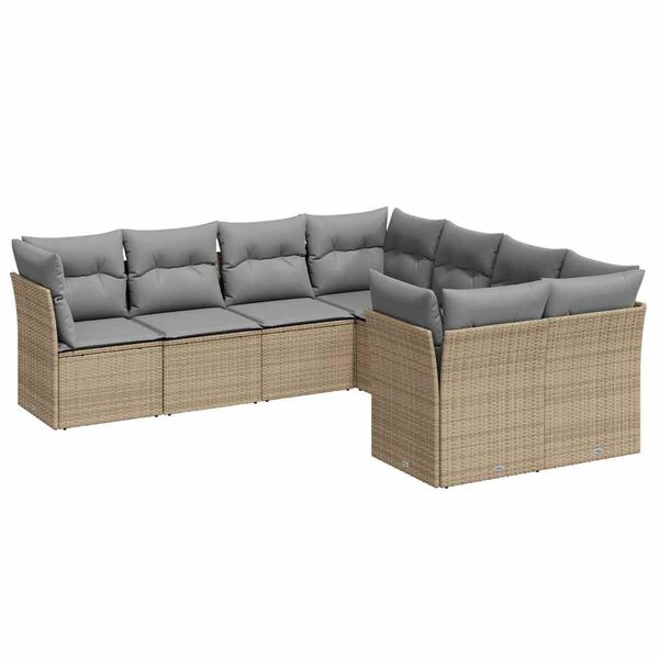 vidaXL Garden Sofa Set Beige PE rattan Large Adjustable Armrests