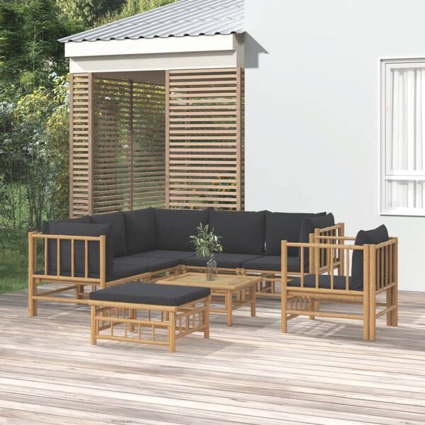 vidaXL Garden Lounge Set Dark Grey Bamboo Large Modular