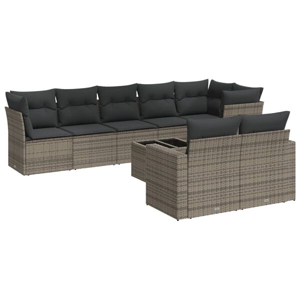 vidaXL Garden Sofa Set Grey PE rattan, powder-coated steel, tempered glass