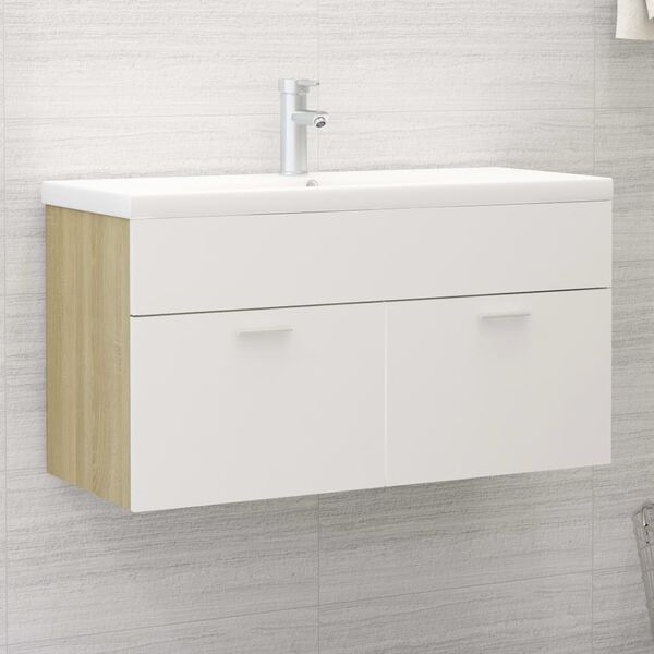 vidaXL Sink Cabinet White and sonoma oak Engineered wood