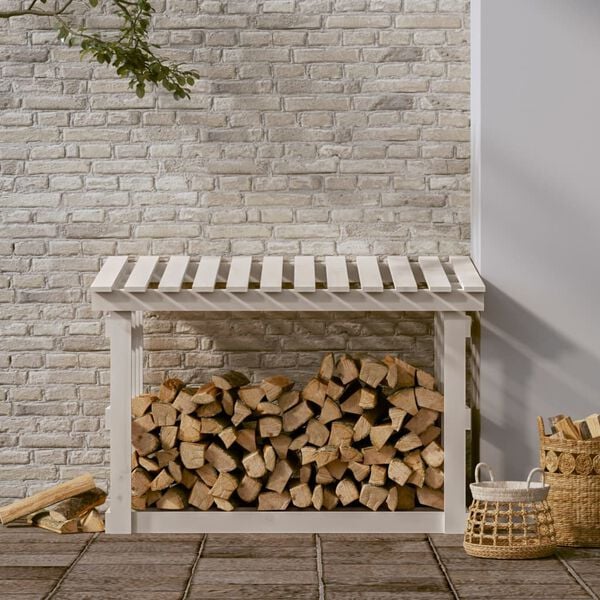 vidaXL Firewood Rack White 42.5x25.4x30.3" Solid Wood Pine