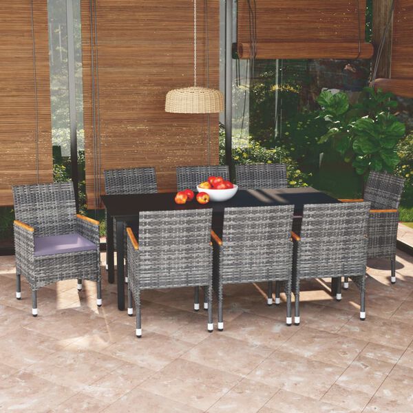 vidaXL Dining Set Black, Grey, Dark Grey, Natural Wood