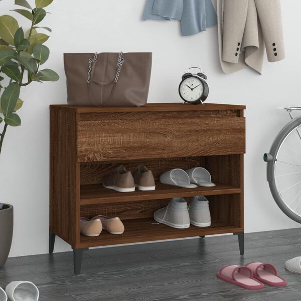vidaXL Shoe Cabinet Smoked Oak Engineered Wood, Metal 27.6x14.2x23.6 in
