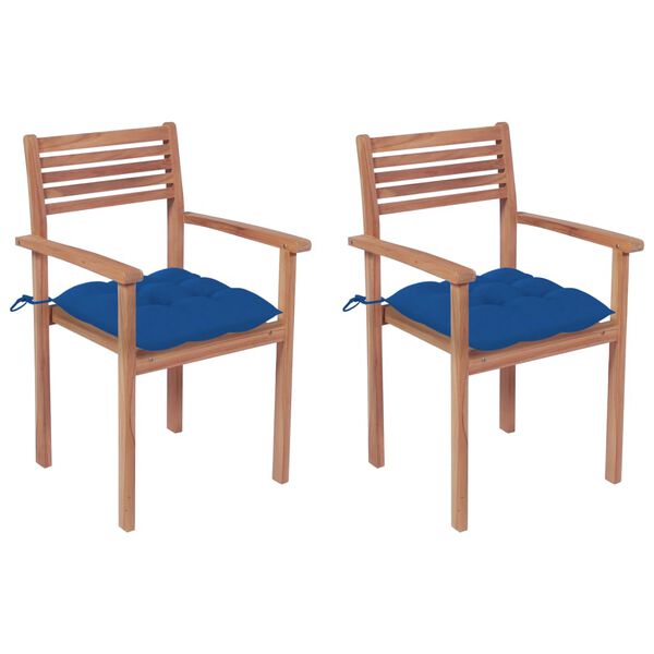 vidaXL Patio Chair Set of 2 Blue cushions, teak wood color