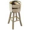 vidaXL Bar Stool Natural wood and cow pattern Teak Wood and Goat Leather