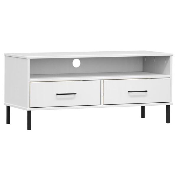 vidaXL TV Cabinet White Solid pine wood, Metal Medium TV Cabinet