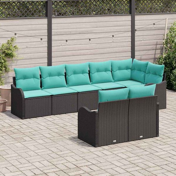 vidaXL Garden Sofa Set 8 pcs Black and turquoise Poly rattan