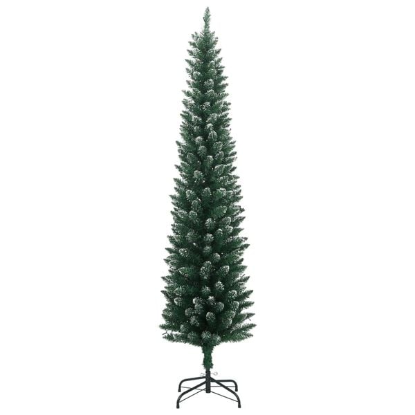 vidaXL Artificial Slim Christmas Tree Green and white PVC Slim