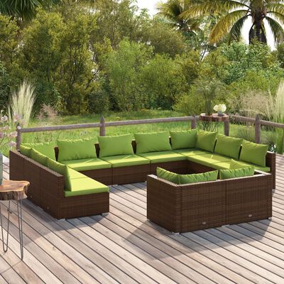 vidaXL 11 Piece Patio Lounge Set with Cushions Brown Poly Rattan