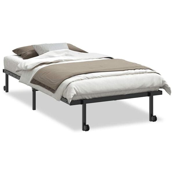 vidaXL Bed Frame Black Steel Single Foldable Bed Frame Rectangular