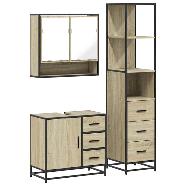 vidaXL Bathroom Furniture Set Sonoma Oak Engineered Wood, Metal Large