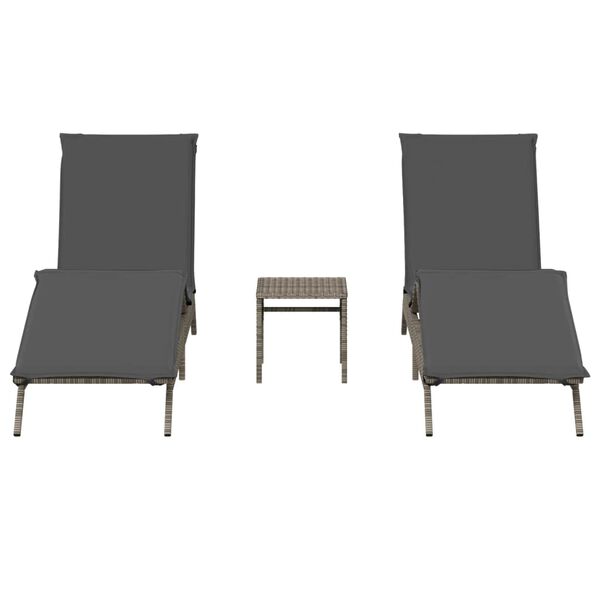 vidaXL Sun Lounger Set of 2 Grey PE Rattan 2-seater