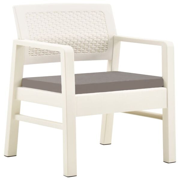 vidaXL Garden Lounge Set White Plastic, Fabric (55% cotton, 45% polyester)