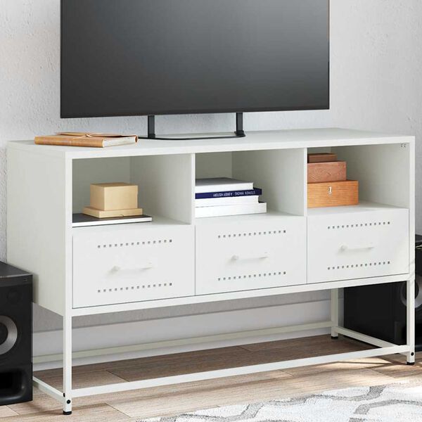 vidaXL Tv Cabinet White Steel Medium Tv Cabinet Rectangular