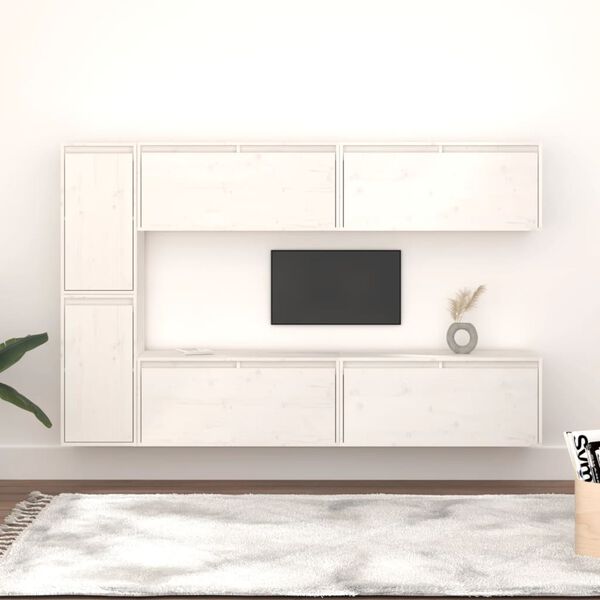 vidaXL TV Cabinet Set of 6 White Solid Pine Wood Various sizes