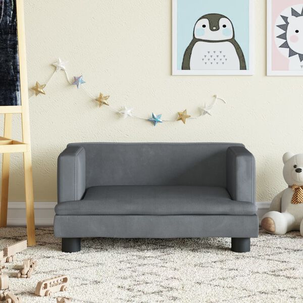 vidaXL Kids Sofa Dark Grey Velvet, solid pine wood, plastic Mini