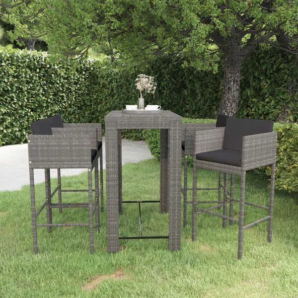 vidaXL Garden Bar Set Gray, Dark Gray PE rattan, steel Medium Footrest