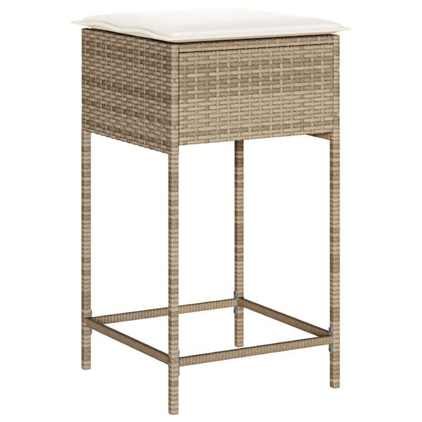 vidaXL Garden Bar Stool Beige PE rattan, Powder-coated steel, Polyester