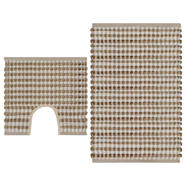 vidaXL Bath Mat Set Natural and White 45% Polyester, 45% Jute, 10% Cotton