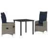 vidaXL Table and Chair Set with Cushion 3 pcs Grey PE Rattan