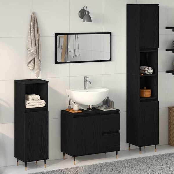 vidaXL Bathroom Furniture Set 3 pcs Black Oak 11.81 x 11.81 x 74.80 in